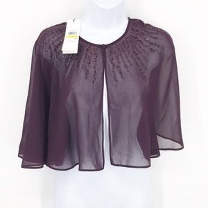 Calvin Klein Womens Chiffon Cape Jacket Size M Eggplant NWT